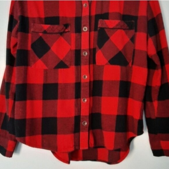 FOREVER 21 Classic Flannel Buffalo Check Plaid Button Down Shirt Red Black Sz S - Picture 3 of 13